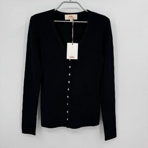 Kilte Collection The Katherine Rib Knit Cardigan size 2 M Black Rayon